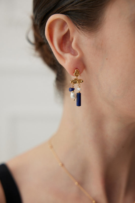 Blue Lapis lazuli Freshwater Pearl Earrings