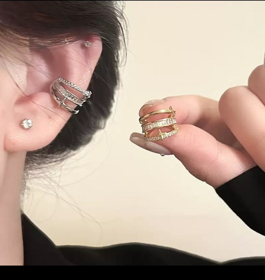 Minimalist Style Triple Band Star Cuff Earrings