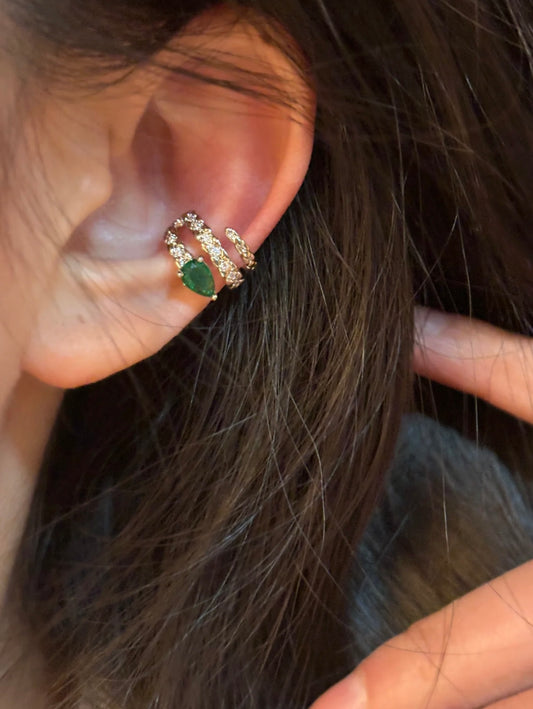 Minimalist Ear Cuff - Green Gemstone Ear cuff Earring