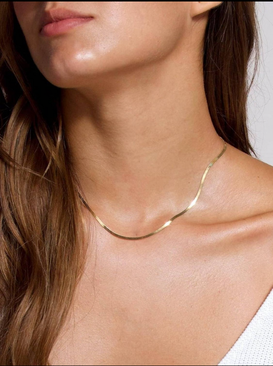 18K Gold Plated/Silver Snake Chain Choker Necklace, Herringbone Style
