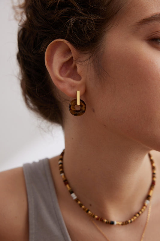 Tiger's Eye Stone Square Hoop Earrings